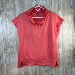 T by Talbots Active Top Women L Cowl Neck Short Sleeve Split Hem Kangaroo Pocket
